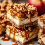 Caramel Apple Cheesecake Bars on a Wooden Board