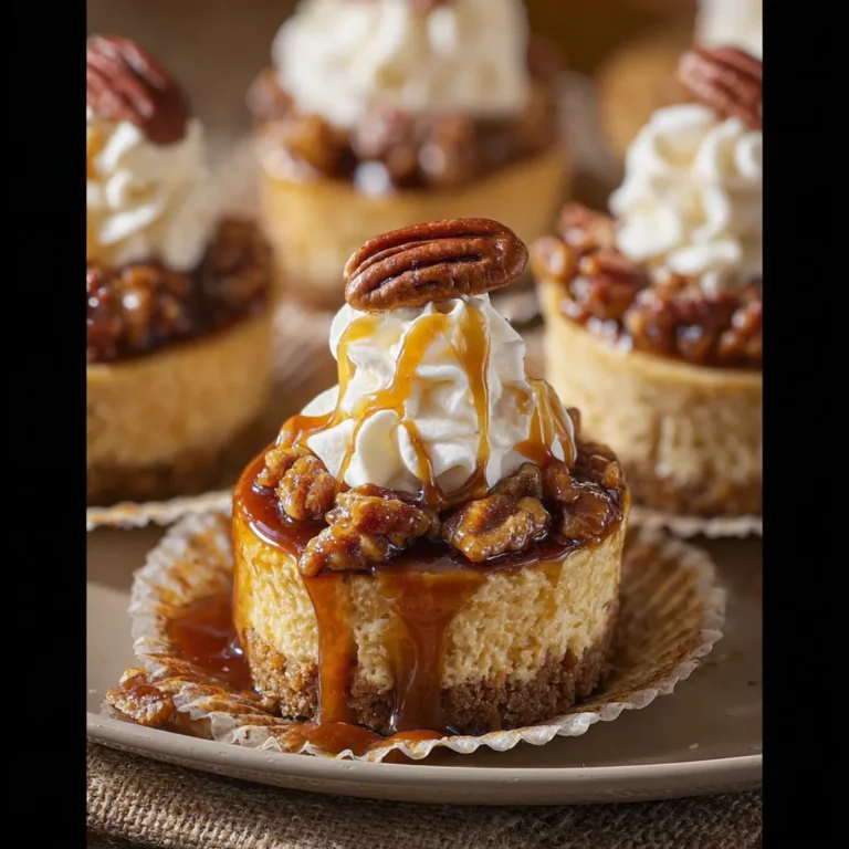 Mini Pecan Pie Cheesecakes with Boozy Maple Whipped Cream